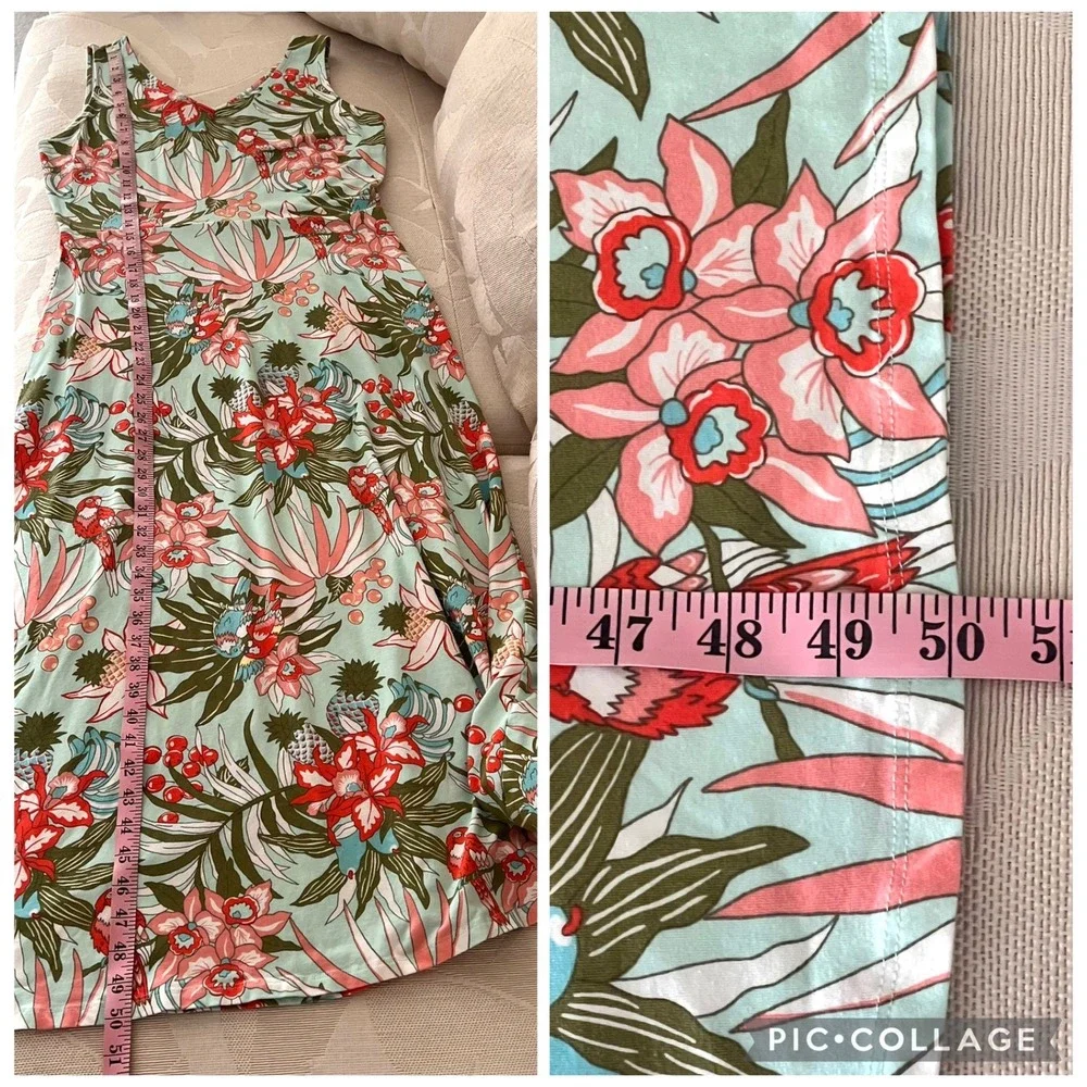 Talbots Coastal Tropical Parrot Floral Size M V-Neck A-Line Maxi Pullover Dress - Picture 7 of 11